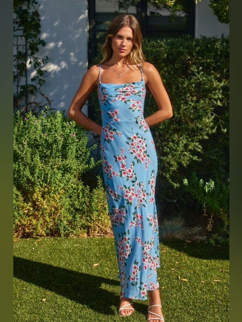 Vici Blue Floral Maxi Dress with Spaghetti Straps